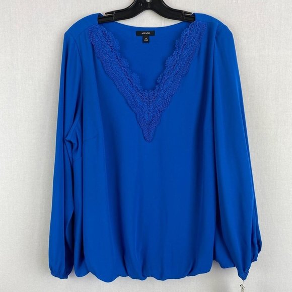 ALFANI Blue V - Neck Lace Detail Blouse NWT - Picture 1 of 8